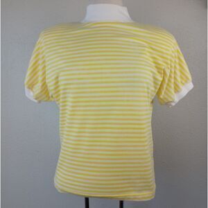 Vintage Ashleigh Morgan Women's Yellow and White Strip 💛 Short Sleeve Shirt S